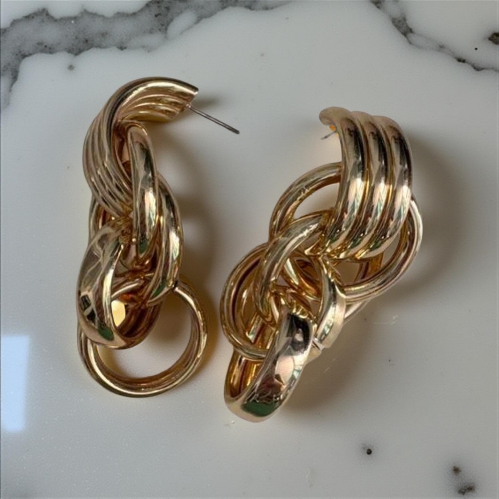 Large hanging drop hoop earrings; lightweight; nwot - Picture 4 of 8